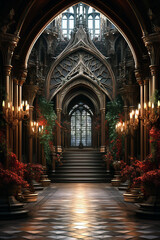 Obraz premium Gothic style hallway interior in a castle.
