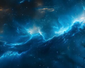 blue nebula in space, starry sky, dark background