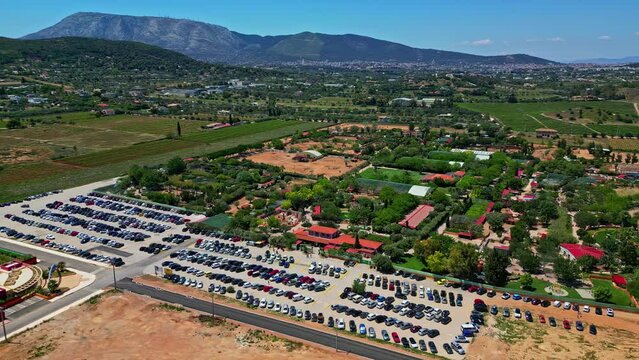 Aerial View Of Attica Zoological Park Parking Lot In Spata, Athens, Greece.