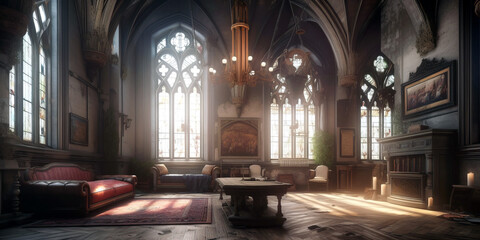 Fototapeta premium Gothic style interior of living room in a castle.