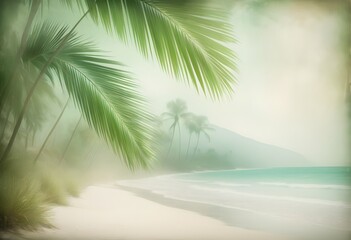 beautiful nature green palm leaf on a tropical beach