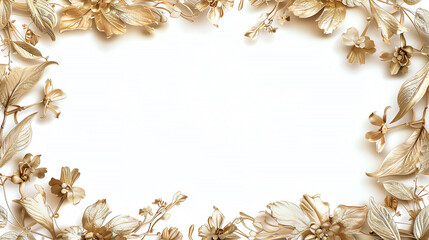 A beautiful golden floral frame with a white background.