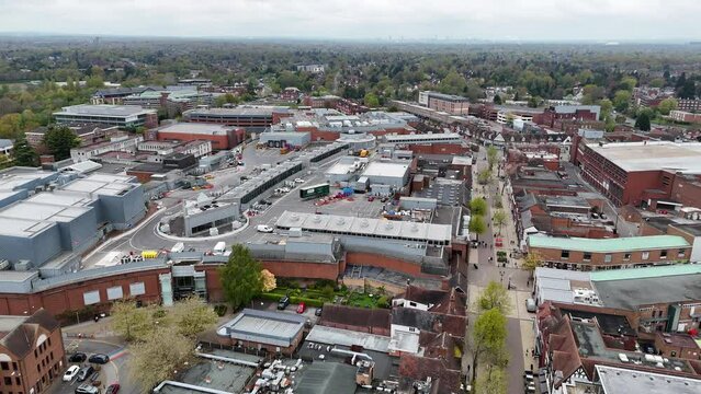 High street Solihull West Midlands UK drone,aerial