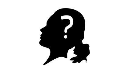 woman profile with question mark, black isolated silhouette