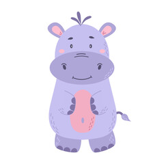 Cute Cartoon baby Hippo. Safari jungle animal vector.