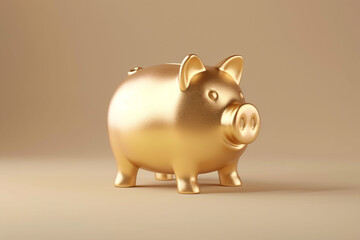 Little golden pig with savings gold coins for financial management concept, economic wealth concept illustration