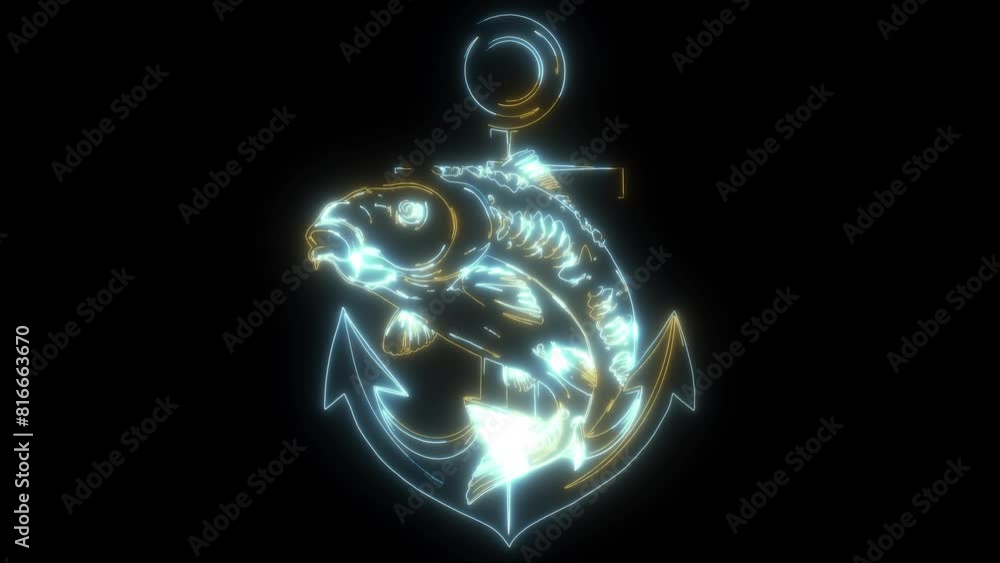 Wall mural neon animation of carp fish