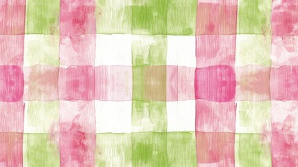 Hand Drawn Background with Pink and Green Plaid Gingham Check Design