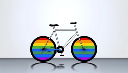 "A Rainbow-Tired Bicycle Silhouette for Pride Day Celebration"