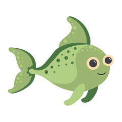 Cute fish. Cartoon character. Sea animal isolated on white background.
