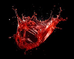 Red energy drink splashes on a black background