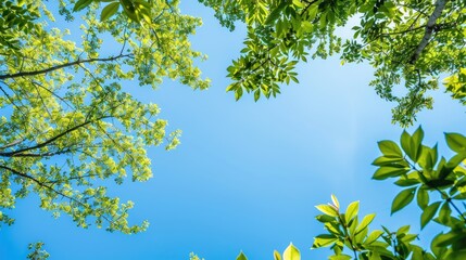 Fototapeta premium Clear blue sky and tree leaves edges