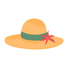 Summer hat with tropical flower. Vector illustration isolated on white background.