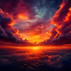 Fototapeta premium Celestial Blaze: A Magical Sunset Spectacle