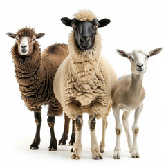 Fototapeta premium A Camel, Goat and Lamb or Sheep Standing White Background