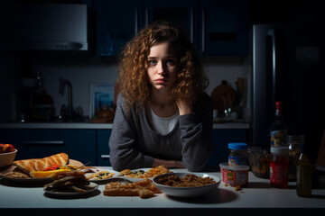 Generative AI image of person eating late evening overeating and bad habit
