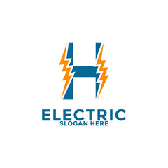Fototapeta premium Initial H Letter with Lightning Bolt Logo Vector Design, Electric Logo template