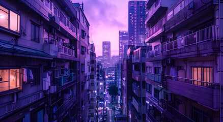 Obraz premium A japanese urban purple city architecture.