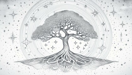 Sketch drawing tree of life spiritual symbol of growth 
