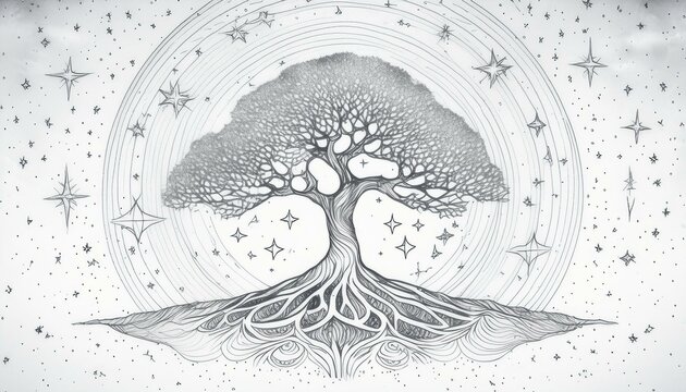 Sketch drawing tree of life spiritual symbol of growth 