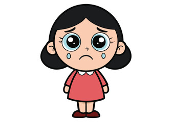 Little crying girl. Children's mood on sad regret. kid facial sad. Tears and shivering shoulders