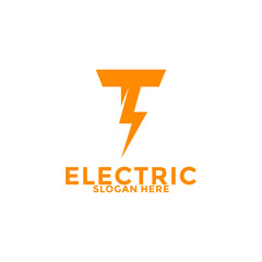 Initial T Letter with Lightning Bolt Logo Vector Design, Electric Logo template