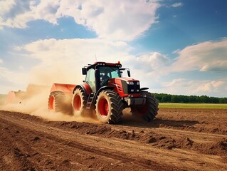 Fototapeta premium Tractor working in the field. Agricultural machinery.