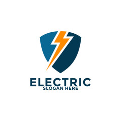 Lightning with Shield logo vector, Electric Safety Logo Inspiration