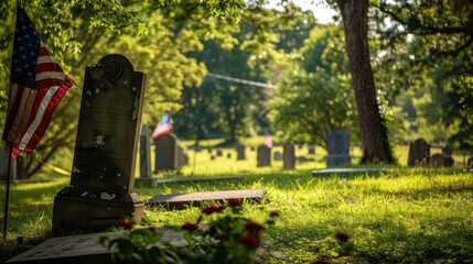 Tombstones and flags honor veterans on Memorial Day.