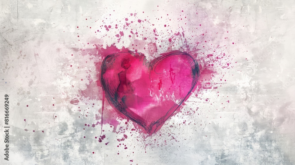 Poster blended sketch of a pink heart on a white backdrop with a halftone effect