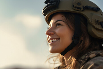 Obraz premium Portrait of a professional soldier in military uniform generative AI