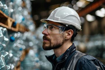 Local service workers cleaning reusing trash garbage saving planet from pollution recycling plant fabric Generative AI