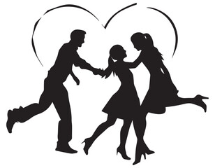 black Silhouette of a sum couple forming a love shape for sticker and decor white background