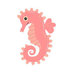 Cute seahorse. Cartoon character. Sea animal isolated on white background.