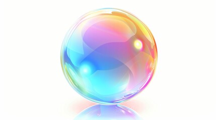 A realistic transparent air sphere of rainbow colors with reflections and highlights isolated on a white background.