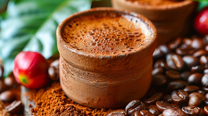 Fresh brazilian coffee in ceramic cup