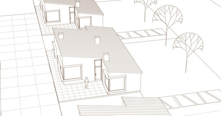 cottage town sketch 3D illustration