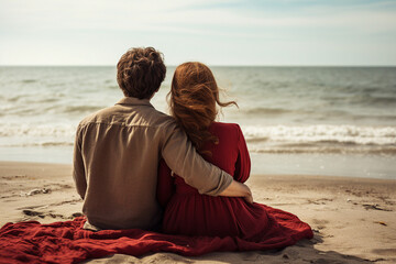 Fototapeta premium People having nice rest at the beach summer beautiful day weekend vacation time Generative AI picture