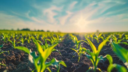 A field of droughtresistant crops under a bright sun, agricultural innovation in response to changing climate conditions