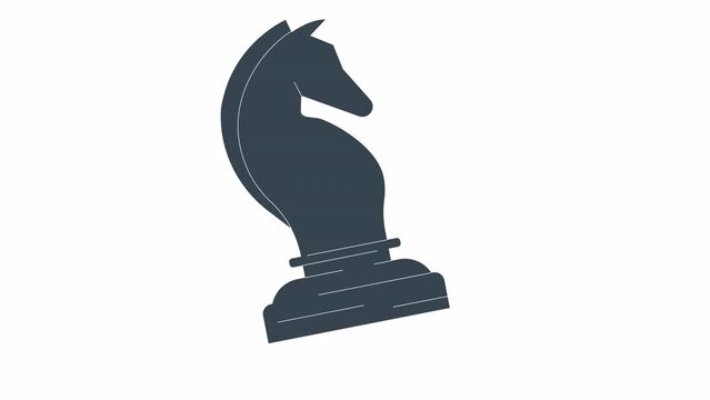 Knight figure jumping black glyth 2D object animation. Playing strategical game hobby monochrome linear cartoon 4K video. Horse shaped chess piece animated item isolated on white background