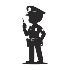 Obraz premium Silhouette of a police officer holding a radio, representing law enforcement and public safety