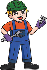 Construction Worker Wrench Bolt Cartoon Clipart