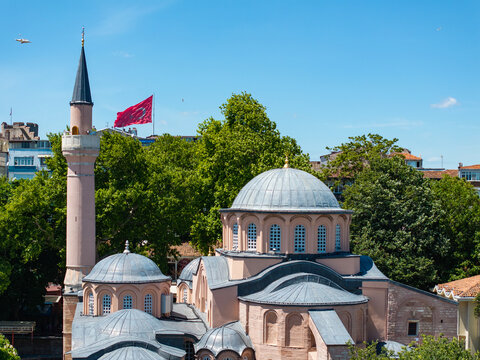 Renovated Kariye Mosque (Kariye Cami) and Museum Drone Photo, Edirnekapı Fatih, Istanbul Turkiye (Turkey)