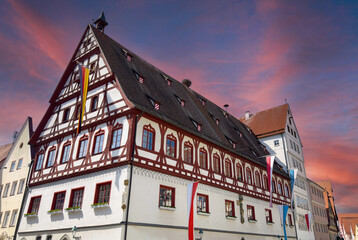 Bread and dance house in the old town nördlingen, bavaria germany at sunset