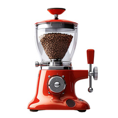 Coffee grinder with beans inside. Isolated on transparent background