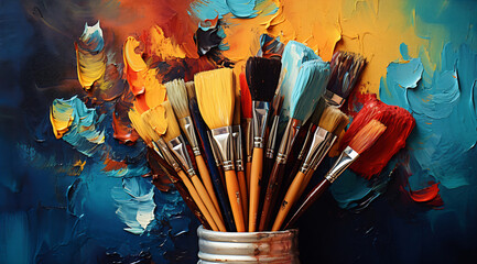 Colorful Paintbrushes on an Artist's Palette
