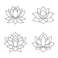 Fototapeta premium Set of lotus mehndi flower pattern for Henna drawing and tattoo. Decoration in oriental, Indian style. Doodle ornament. Outline hand draw vector illustration.