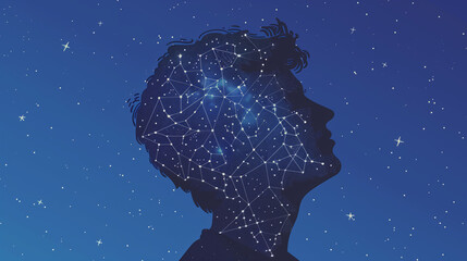 a man drawn on points that are connected by stars, constellations
