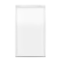 Vertical bag mockup. Flat bottom gusset bag. Front and side view. High realistic. Vector illustration isolated on grey background. Ready for use in presentation, promo, advertising and more. EPS10.