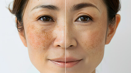 美容効果を示すアジア人女性のビフォーアフター比較イメージ.